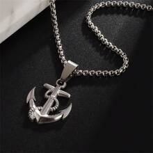 SeuSuk 1pc Men's Vintage Punk Anchor Ship Chain Necklace, Stainless Steel - Anchor - View 4