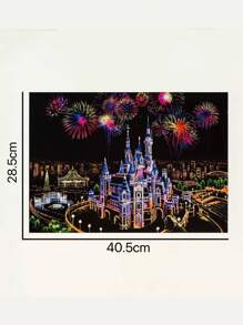 Kit de 2 hojas grandes para rascar de 40.5 x 28.5 cm, con 1 palillo rascador, arte de papel negro para raspar, paisajes y edificios, para niños, estudiantes, adolescentes, regalo manualidades - Castillo - Ver 6