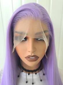 13x4 Inch Synthetic Straight Purple 24 Inch Long Lace Front Wig For Everyday Wear - Purple - View 7