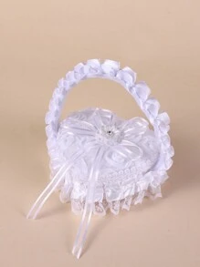 1 pieza Cojín de anillo para niña de las flores en boda con forma de corazón con encaje, caja de anillo con perlas y rhinestones en forma de corazón, cojín portador de anillo para niña de las flores, soporte para anillo de compromiso, caja de anillo con mariposa de encaje, caja de joyería, caja de almacenamiento de anillos de boda, soporte portador de anillo, cesta con mariposa para fiesta de boda, propuesta, declaración, cojín de anillo pequeño portátil, caja de anillo para el Día de San Valentín