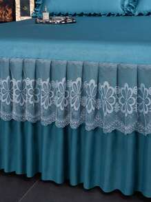 涼爽舒適的冰絲床裙，多色印花，一件式，適用於單人或雙人床，提供各種尺寸，適合家庭臥室或戶外旅行使用 - 藍色 - 查看 4