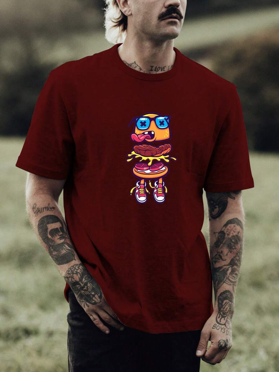 Men T-Shirts - 酒紅色 - 查看 1