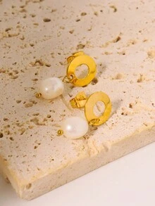 1 đôi Tối giản Thép Titan Nút & Baroque Rỗng Thiết kế vòng tròn Bông tai stud Thích hợp Đối với phụ nữ Mặc hàng ngày - Vàng - Xem 5