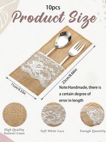 10 件粗亚麻餐具收纳袋，8.6*4.3 英寸，米色粗亚麻蕾丝银器收纳袋，适用于乡村婚礼派对、万圣节派对、万圣节装饰 - 卡其色 - 查看 9