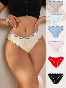 6 piezas Set bragas simple de canalé cheeky
