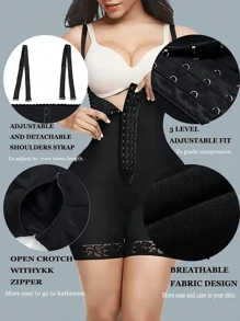 1pc Women Plus Size Adjustable Snap Closure Bodysuit Shapewear, Slimming Waist And Hips - Black - View 1