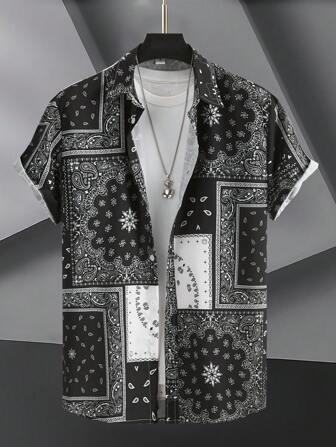 Uomo estate moda casual Paisley stampato camicia manica corta elegante