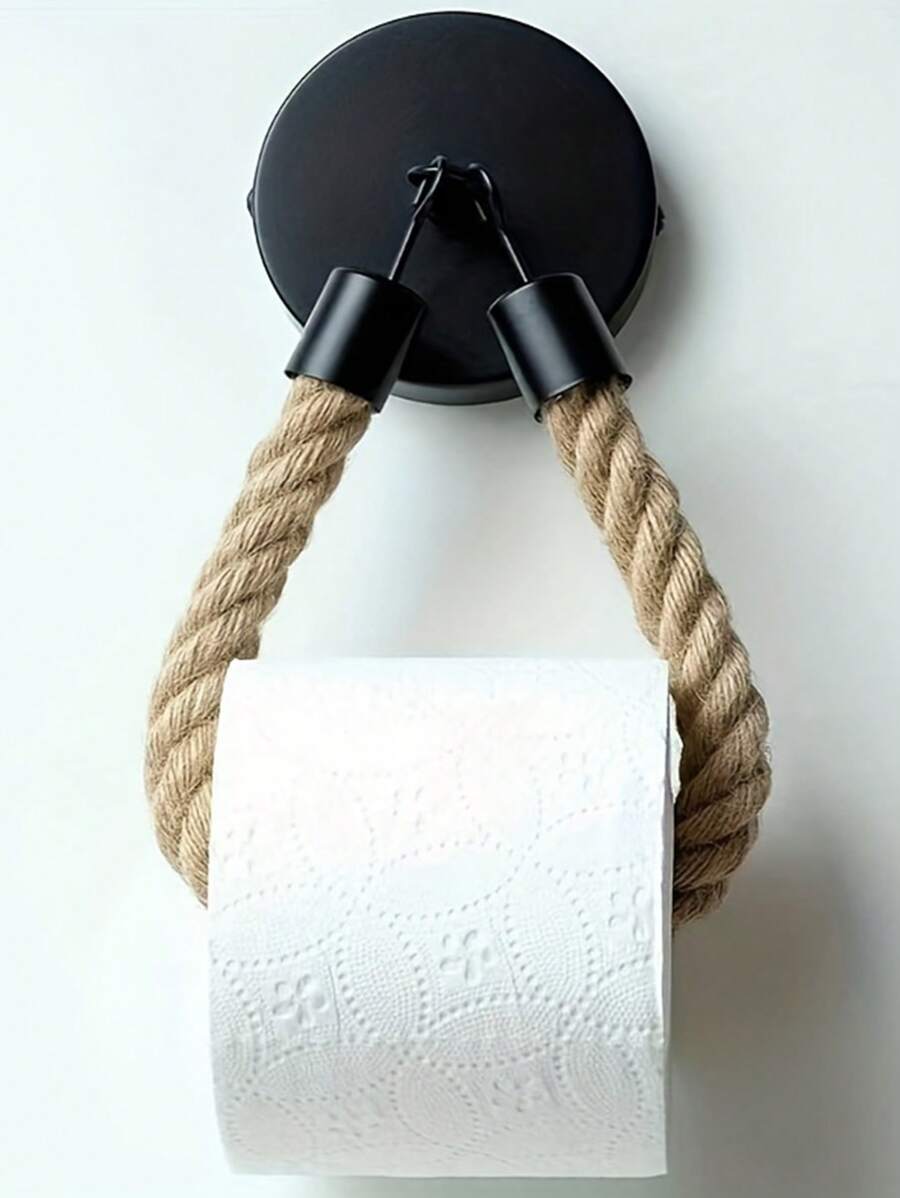 1 pièce Porte-rouleau de papier peint en noir mat avec corde et trous, décoration de salle de bain, décoration d'automne