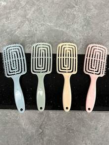 中空梳毛絨梳大彎梳中空梳風髮風鈎捲髮梳男女髮刷幹濕兩用髮刷適合所有髮質 - 黃色 - 查看 9