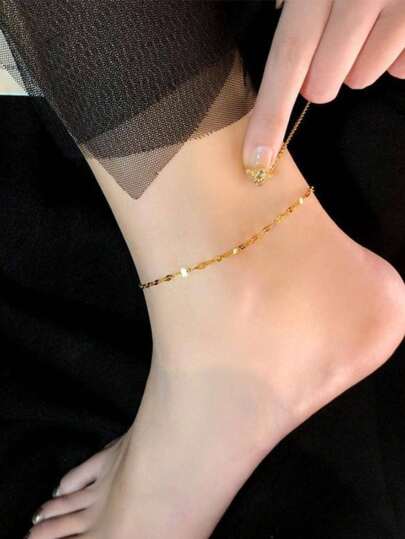 1 Pieza Pulsera De Tobillo De Acero Inoxidable Con Diseño De Labios En Tono Dorado, Elegante, Casual Y Fácilmente Combinable, Accesorio Para Usar Diariamente, Para La Calle, Ir Al Trabajo, En Fiestas O Vacaciones Para Mujeres