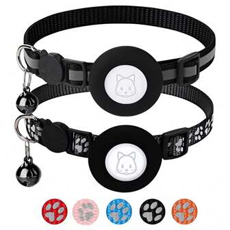 2 包 Airtag 猫项圈（带铃铛）、反光小猫项圈（带苹果 Airtag 猫项圈支架）、可调节 7-12 英寸、带扣（适用于母猫和公猫）、宠物用品、配饰、礼品