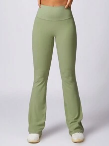 MASKERT Women's Sports Pants, Yoga Pants, Flared Pants, Casual Pants, Fitness Pants, Hip Lifting Yoga Pants, High Elasticity Sports Pants - Mist Green - View 3