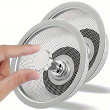 2pcs Kitchen Sink Strainer With Handle & Stopper Replacement Sink Drain Basket Stainless Steel Mesh Filter Strainers Waste Hole Trap For Hotels&Restaurant Kitchen - Silver - View 3