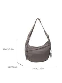 Fashionable Grey Nylon Waterproof Shoulder Bag, Casual Minimalist College Style, Wide Strap, Multiple Zippers, Suitable For Students, Commute, Shopping, Daily Use - Grey - View 7