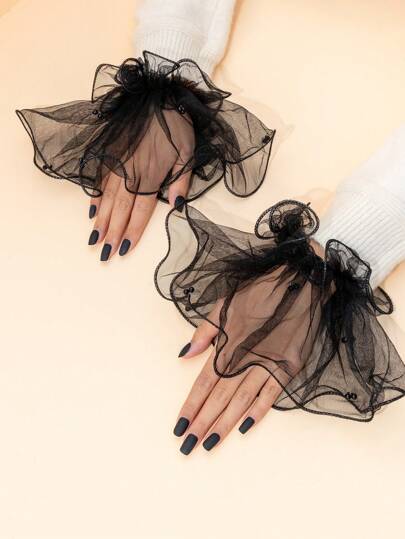 1 par de puños falsos decorativos de encaje negro con vuelo para mujer, adecuados para decorar atuendos de primavera, verano y otoño