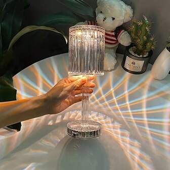 1pc Crystal Table Lamp, Atmosphere Lamp USB Three-Color Touch Model Small Night, Decorative Table Lamp, Diamond Crystal Table Lamp, For Room Decor Desk Lamp, Bedroom, Living Room, Kitchen, Dining Room Lamp