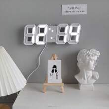 Relógio Digital 3D LED De Parede e Mesa Design Moderno Luz Noturna Decoração - Branco - Visão 5