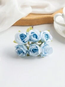 1pc (6 Heads) Artificial Flowers Bouquet MINI Rose Bud Letter DIY Wreath Material Candy Box Accessories Home Wedding Decoration Bride Wrist Flower Chest Flower Headflower Material Valentine's Day New Year Decoration Birthday Party Cake Accessories, Valentine Day, Gift Gifts Graduation - Baby Blue - View 2