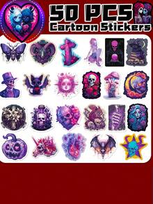 50 cái/gói Tím Bộ xương Tối Phong cách Hình dán , Thích hợp Đối với Nhiều loại , DIY Đối với Quyển sổ , Điện thoại , Cốc , Hành lý , Bàn ; Đồ nội thất , Trang trí phòng , Không thấm nước , Hoàn hảo Qủa tặng - Nhiều màu - Xem 2