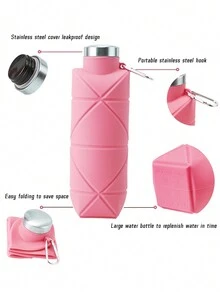 1PC 700ml High Temperature Portable  Foldable Square Silicone Water Cup, Easy To Store, Running, Cycling, Outdoor Sports Kettle, Spring And Summer Sports - Pink - View 6