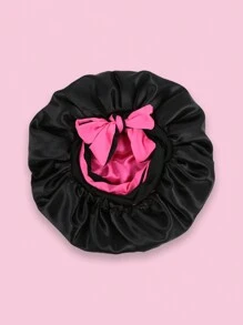 1pc Double-Layered Color Block Sleep Hat With Long Straps And Round Cap, Wig Cap