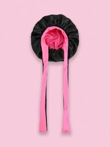 1pc Double-Layered Color Block Sleep Hat With Long Straps And Round Cap, Wig Cap