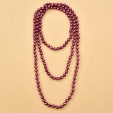 1 件 D EXCEED 手工打结仿珍珠玻璃珍珠长项链，适合女性日常佩戴、舞会、婚礼、活动、母亲节、教师节礼物 - 白色 - 查看 5