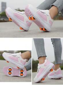 زلاجات بعجلات قابلة للإزالة 4 عجلات للمراهقين والنساء، خفيفة الوزن مناسبة للركض والتزلج والمشي ولأحذية التزلج على الجليد ب- 4 بكرات، مناسبة لجميع المواسم - وردي - مشاهدة 5