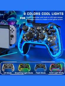 Wireless Gamepad With RGB Neon Lights Compatible With Switch OLED, Switch Lite, IOS, Android And PC With Wireless Functionality, 6-Axis Sensing Function And Game Control