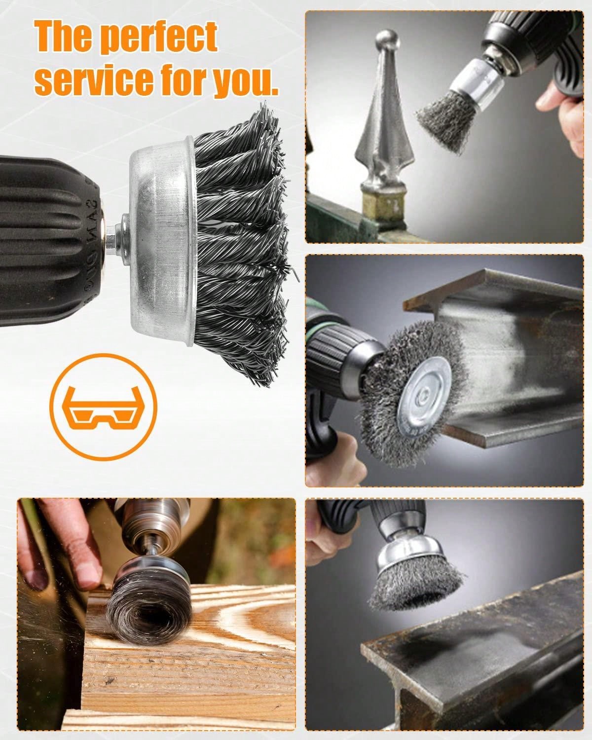 5Piece Drill Wire Brush Set, Heavy Duty Wire Brush Wheel For Drills, 1/4'' Hex Shank Wire Brush