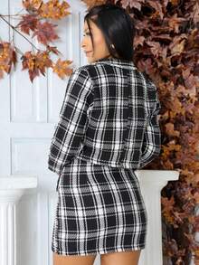 Conjunto Tweed Feminino Chic -  Preto, Branco e Rosa - Preto e Branco - Visão 2