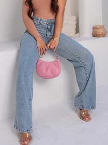 KISS ME LADY Kissmelady 1301 Calca Wide Leg Pantalona Sem Rasgo feminina lisa 1301 - Lavagem clara - Visão 6