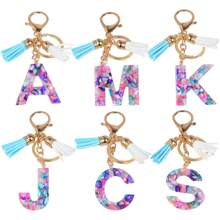 1 件紫色字母 A-Z 钥匙扣，适合母亲节礼物，女士钱包手提包树脂字母首字母吊坠带流苏生日毕业礼物，返校情人节