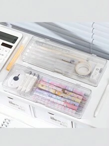 1pc Acrylic Transparent Double Layered Exam Dedicated Pencil Box For Boys And Girls, Of Primary School And Middle School, Plastic Pencil Case For Stationery Storage,Pencil Pouch,School Bag