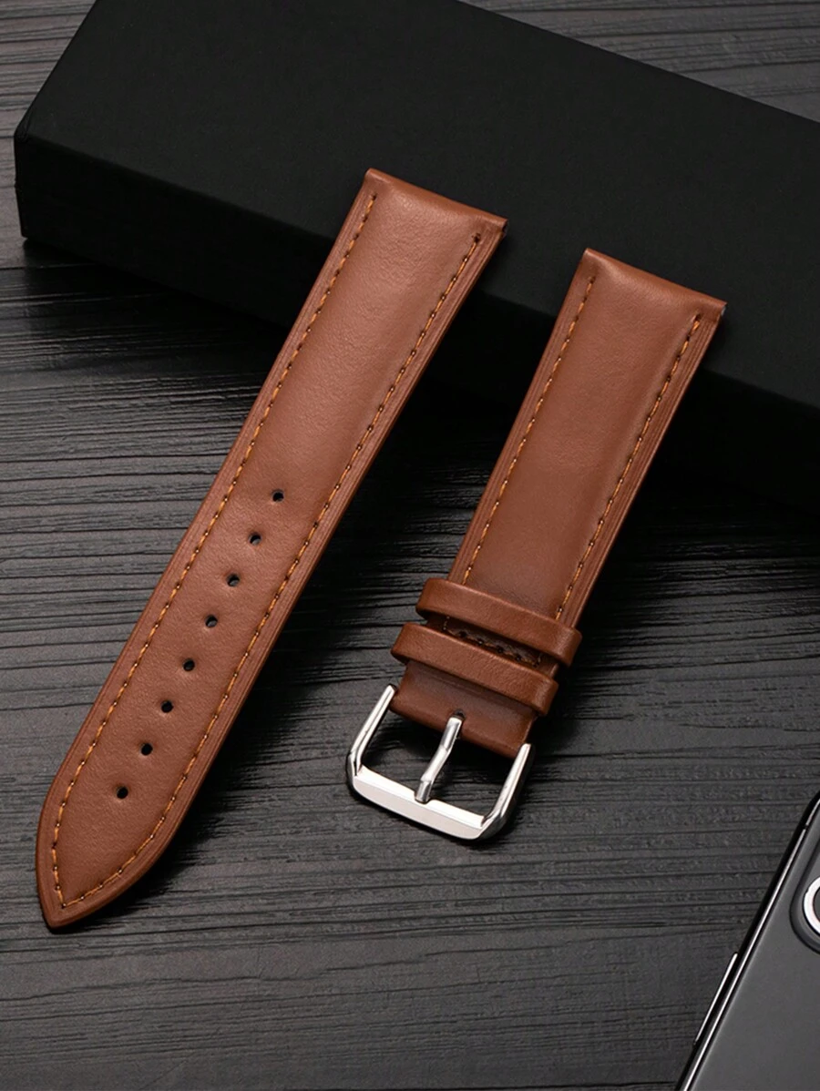 1 pieza Correa de reloj de cuero suave de color marrón de 18mm/20mm/22mm compatible con Samsung Galaxy Watch 7/6/5/4 de 40mm/44mm, 3 de 41mm/45mm, 2/2S, Gear S2/S3 Classic - Marrón - Ver 1