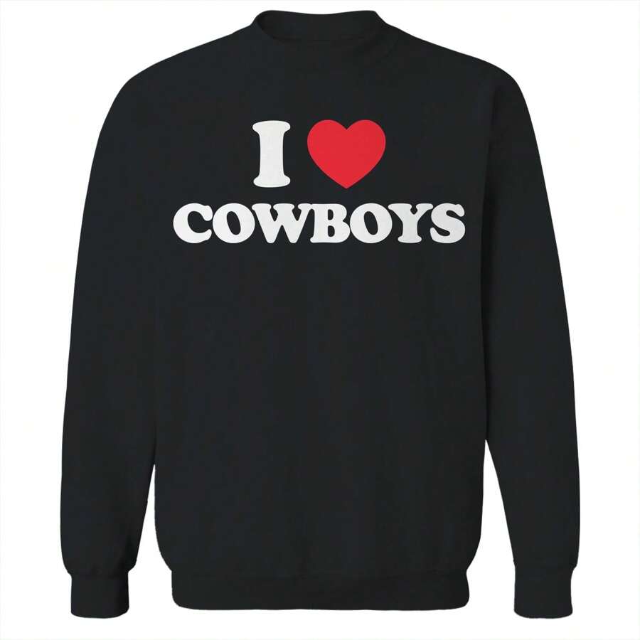 Nearly There I Heart Cowboys Graphic Unisex Cotton Pullover Sweatshirt - màu đen - Xem 1