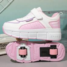 حذاء تزلج جديد بعجلتين مخفيتين قابلتين للفصل، حذاء تزلج وردي مزخرف بأزرار للفتيات، حذاء تزلج خارجي للطلاب - وردي - مشاهدة 6