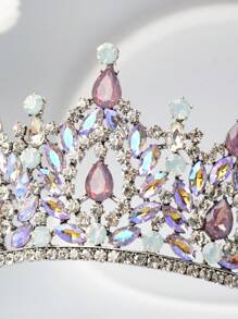 1pc Women Multicolor Alloy Crown With Rhinestones Baroque Style Bridal Headpiece Suitable For Wedding And Banquet Wear - Multicolor - View 7