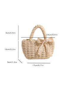 今年流行新款时尚手工编织小篮子包带肩带点缀，时尚单肩包 - 米色 - 查看 11