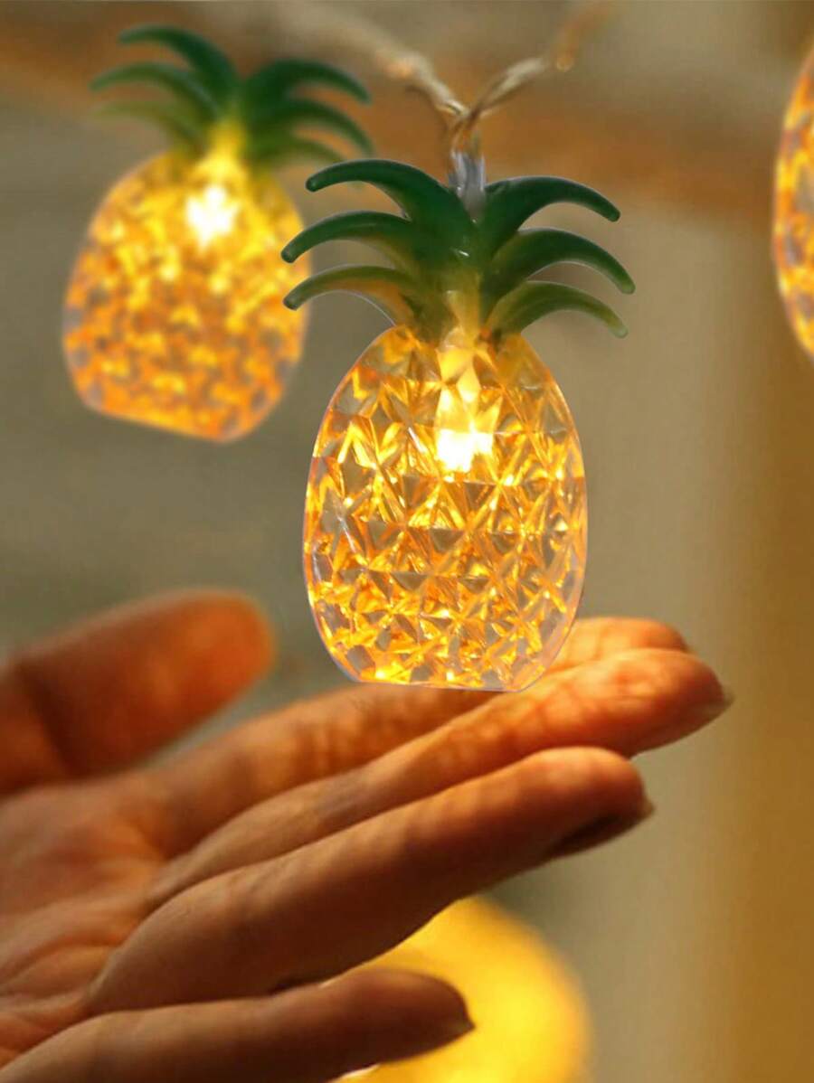 1pc-Pineapple String Lights-Battery Powered,10 Fun Patio Lights, Suitable For Party Bedroom Family Birthday Indoor Outdoor Hawaiian Tropical Tiki Gift Decoration,Christmas - Yellow - View 1