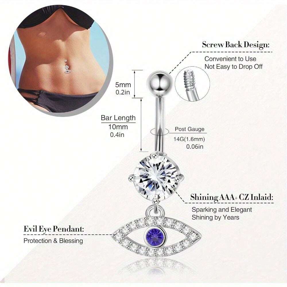 JOERICA 3-6PC 14G Stainless Steel Belly Button Rings - CZ Inlaid Navel Jewelry - View #3