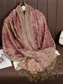 1件装女士时尚保暖佩斯利花纹印花围巾，经典佩斯利头巾和披肩，可搭配长袍穿着。