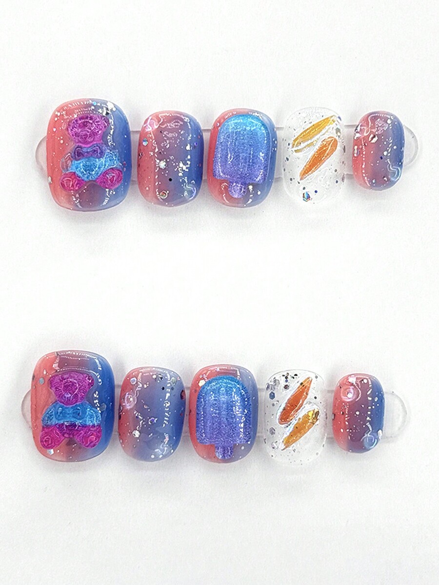 10pcs Cute & Cool Dopamine Dream 3d Bear Shaped Ice Cream Sticks For