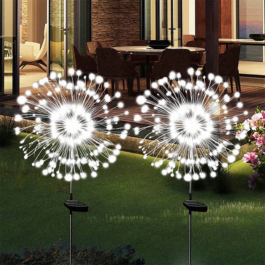 Bộ 1/2/4 đèn pháo hoa năng lượng mặt trời LED, 120 đèn LED, đèn năng lượng mặt trời cho sân vườn, đèn năng lượng mặt trời tự làm ngoài trời, đèn trang trí sân vườn, nhiều chế độ, đèn cổ tích, cho hiên nhà, sân, bồn hoa, tiệc tùng, đèn bãi cỏ (màu trắng) quà tặng Halloween Giáng sinh Lễ tạ ơn - Trắng - Xem 1