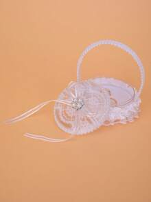 1入組花童籃，帶小籃，可放新娘戒指和伴娘手拿花籃，最新設計 - 白色 - 查看 4