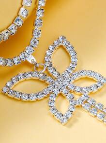 1pc Fashionable & Sexy Double Layer Butterfly Design Waist Chain With Rhinestone, Tassel & Hollow Out Detail For Beach