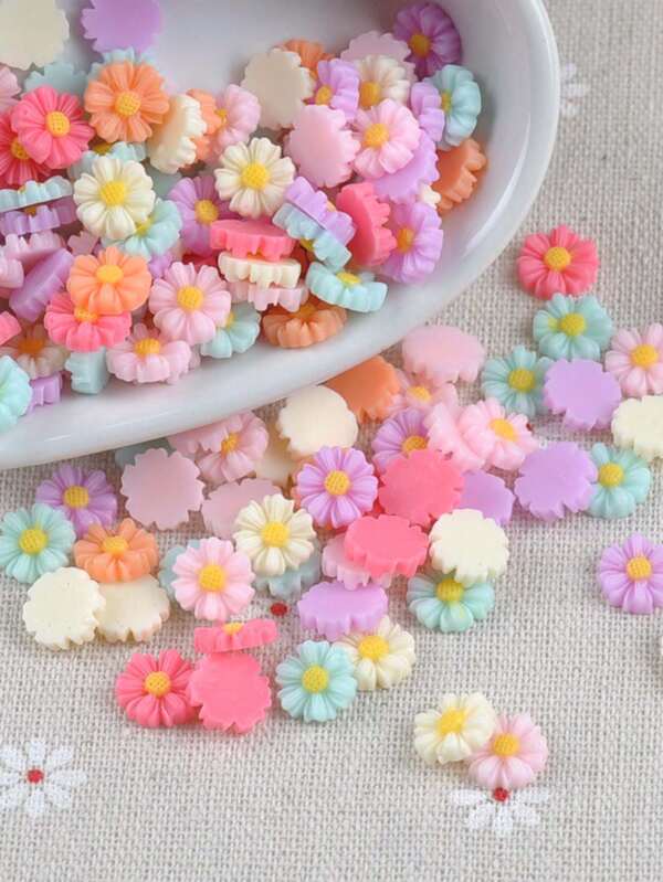 100pcs 1cm Miniature Flat-Bottomed Resin Flowers For Handicraft Diy, Wedding, Nail Art Decoration, Non-Self-Adhesive