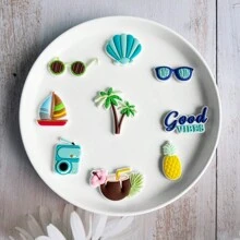 9pcs Summer Beach Surfing Sandal Decorative Charms, PVC Soft Shoe Clips Accessories