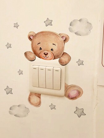 1 st Tecknad Björn Switch-klistermärke Barn sovrumsinredning Väggdekor Baby Shower Familjedekorationer Presenter