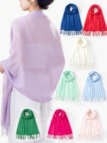 1pc Women's Solid Color Fringe Elegant Soft Lightweight Scarf Shawl For Outdoor Sun Protection